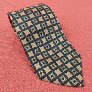 Vintage Brooks Brothers Silk Tie Green Star Geometric Navy Tan USA